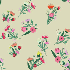 Seamless pattern. Vector flowers and leaves. Botanical illustration