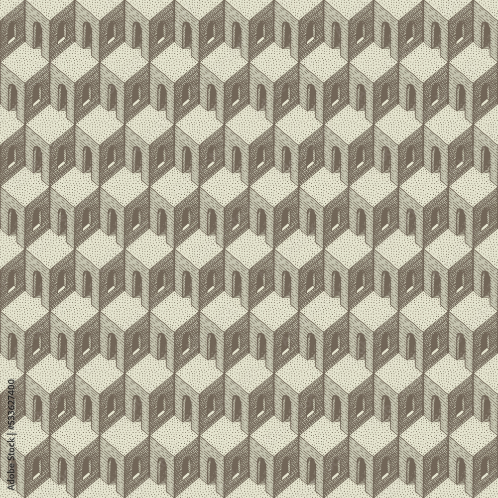 Poster seamless pattern with pencil drawings of architectural elements. abstract vector texture, suitable f