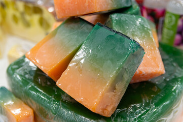pieces of handmade green orange soap