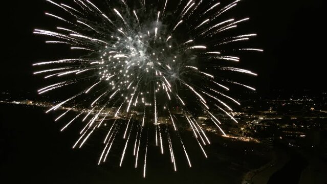 Fireworks show over Senigallia coast. Italian's town near the Adriatic sea