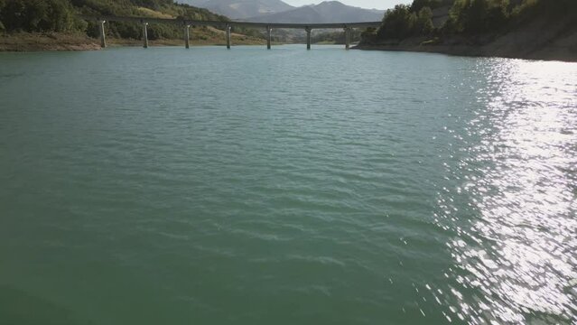 A drone shot from Cingoli lake (Castreccioni). A little town of Italy that has an artificial lake