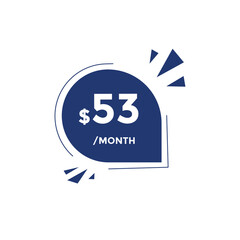 Monthly 53 Dollar price tag or sticker. fifty three dollars sales tag. shopping promotion marketing concept. sale promotion Price Sticker Design
