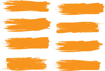 Orange brush stroke set isolated on background. Collection of trendy brush stroke vector for orange ink paint, grunge backdrop, dirt banner, watercolor design and dirty texture. Brush stroke vector