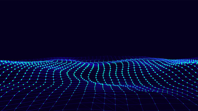 Vector digital technology wave. Dark cyberspace with motion dots and lines. Futuristic digital background. Big data analytics. © Mykola