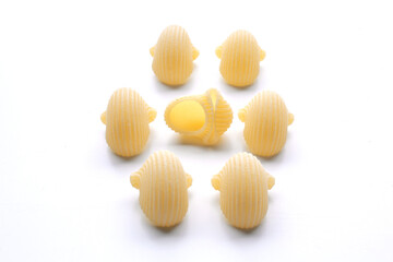 small composition of pasta on a white background