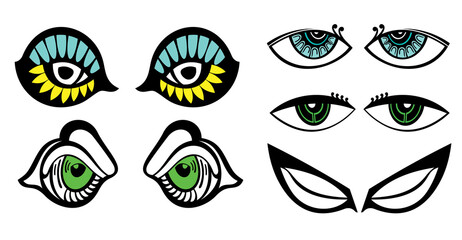 Set of hand drawn Doodle face, Different eyes cartoon style.