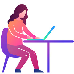 Woman working laptop flat vector icon isolated