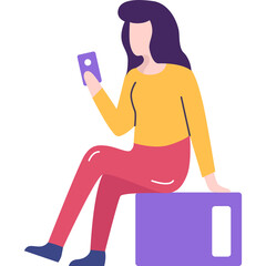 Woman search job using mobile app vector icon