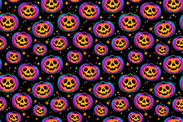 seamless pattern of halloween festive smiling pumpkins