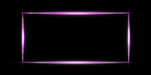 Neon rectangular frame with shining effects on dark background. Empty glowing techno backdrop. Vector illustration.