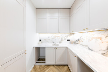 Fototapeta na wymiar design of a new studio kitchen in a bright house with lighting