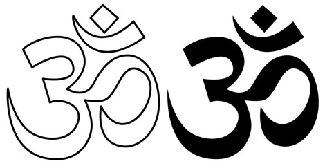 Om. Ohm. Buddhist and Hindu religions. Symbol of God, creation. Black icon, isolated on white background. Vector EPS10. Graphic design element.  - obrazy, fototapety, plakaty