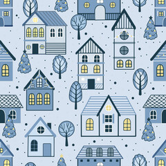 Seamless pattern of doodle houses. Great for fabric, textile vector illustration © Anastasiya