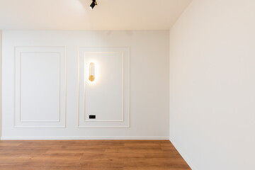 interior design of empty bright room with wooden floor and lighting