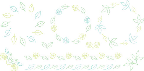Fototapeta na wymiar 手書き植物の飾り枠セット　緑