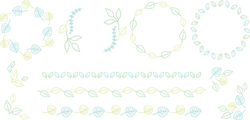 手書き植物の飾り枠セット　緑