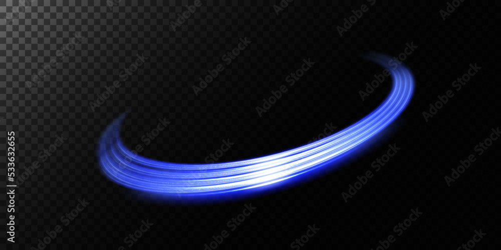 Poster abstract light lines of movement and speed in blue. light everyday glowing effect. semicircular wave