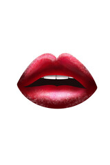Beautiful red female lips on a white background