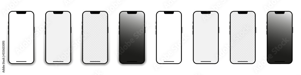 Poster set of realistic models smartphone with transparent and white screens. smartphone mockup collection.
