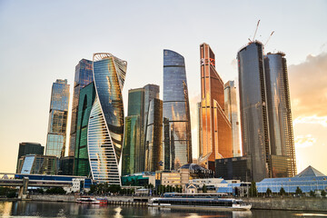 Obraz na płótnie Canvas Moscow, Russia - 30.07.2022: View of skyscrapers at Moscow City. International Business Center