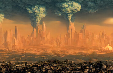 Obraz na płótnie Canvas Post apocalypse. Nuclear apocalypse survivor. Ruined Cityscape. Concept