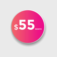 55 dollar price tag. 55$ dollar USD price symbol. price 55 Dollar sale banner in USD. Business or shopping promotion marketing concept
