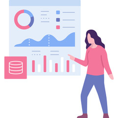 Server monitoring service icon girl present report