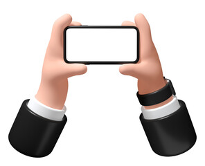 Hand with a smartphone on a white background, 3d illustration, businessman holds a phone in his hand with a blank screen.