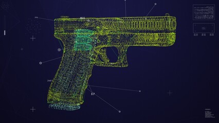 Weapon Scanning Interface UI. HUD gun analyze. Holographic technology.