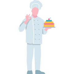 Baker chef with cake gesturing ok vector icon