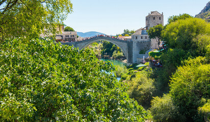 Historical Mostar Bridge known also as Stari Most or Old Bridge in Mostar, Bosnia and Herzegovina
