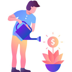 Man watering money flower flat vector icon