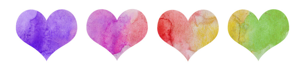 Multicolor grunge hearts watercolor painting