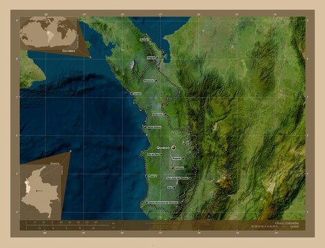 Choco, Colombia. Low-res satellite. Labelled points of cities