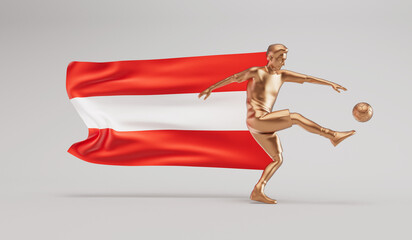 Fototapeta premium Golden soccer football player kicking a ball with albania waving flag. 3D Rendering