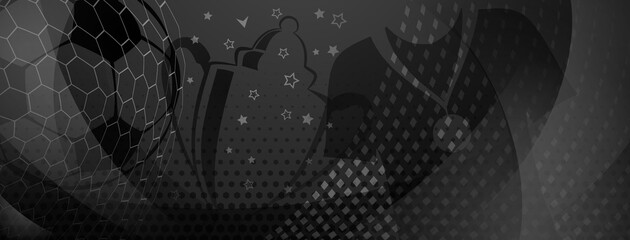 Abstract background on a football theme with big ball and other soccer symbols in black and gray colors