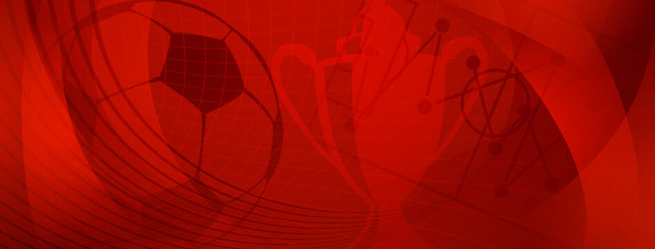 Abstract background on a football theme with big ball and other soccer symbols in red colors