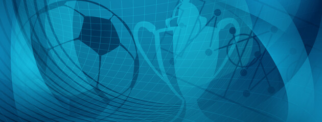 Abstract background on a football theme with big ball and other soccer symbols in blue colors