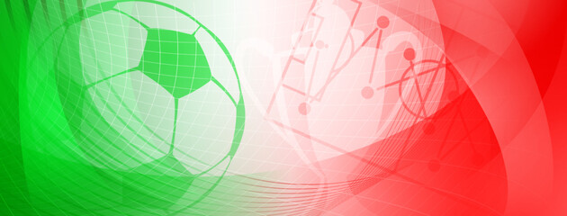 Abstract background on a football theme with big ball and other soccer symbols in national colors of Italy or Mexico © Olga Moonlight