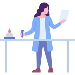 Female scientist with chemical flask vector icon