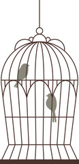 Birdcage with birds flat illustration