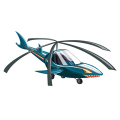 Vector image of a helicopter in the form of a shark. Cartoon style. Isolated on white background. EPS 10