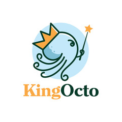 cute cartoon king octopus holding magic wand