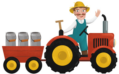 cartoon scene with working farmer illustration for children