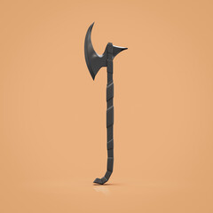 Black medieval battle axe, nordic skyrim battleaxe weapon. Single blade fantasy game ax, asset, warrior item, single hatchet, 3d rendering
