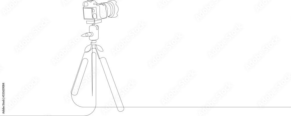 Poster continuous line drawing of the camera on a tripod. vector illustration.
