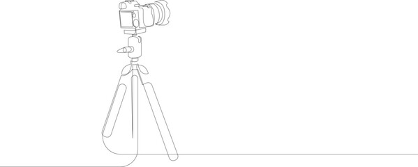 Fototapeta premium Continuous line drawing of the camera on a tripod. Vector illustration.