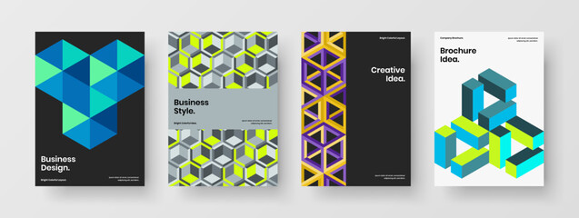 Trendy company brochure A4 design vector illustration composition. Isolated geometric pattern poster layout collection.
