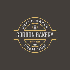 Vintage Retro Badge Emblem Logotype Bakery Ear Wheat Silhouette for Bakehouse Logo Design Linear Style
