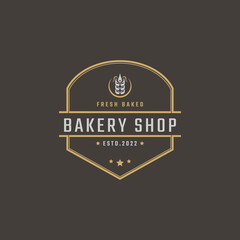 Vintage Retro Badge Emblem Logotype Bakery Ear Wheat Silhouette for Bakehouse Logo Design Linear Style